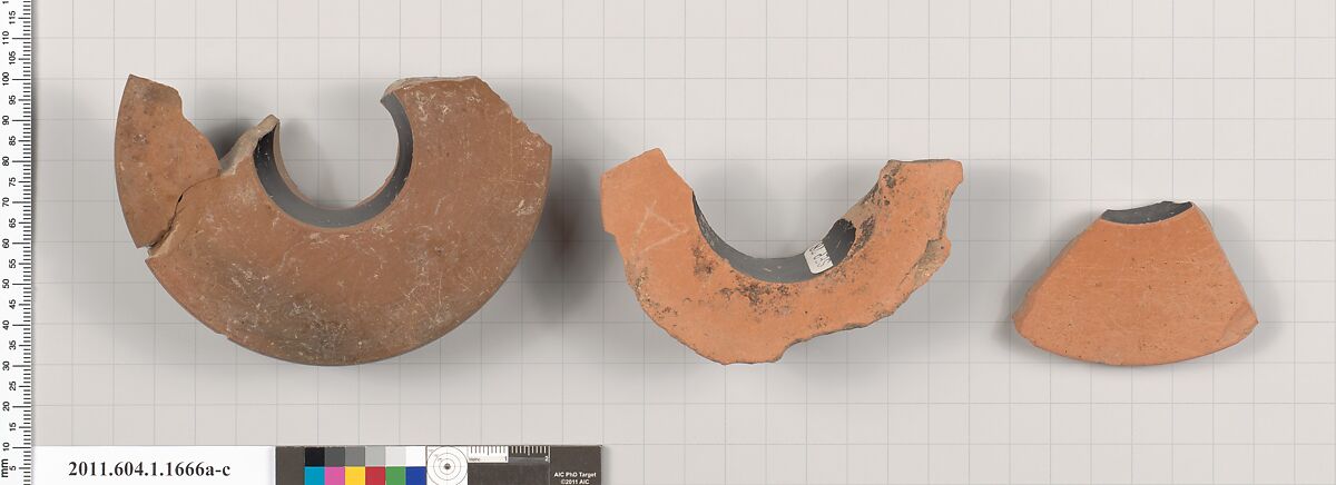 Terracotta fragment of a kylix (drinking cup), Terracotta, Greek, Attic