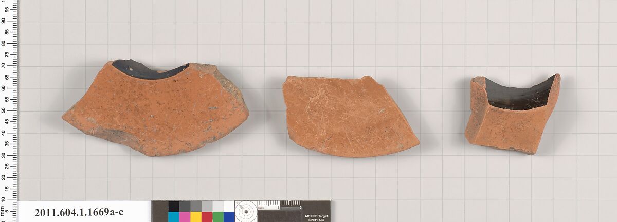 Terracotta fragments of kylikes (drinking cups), Terracotta, Greek, Attic