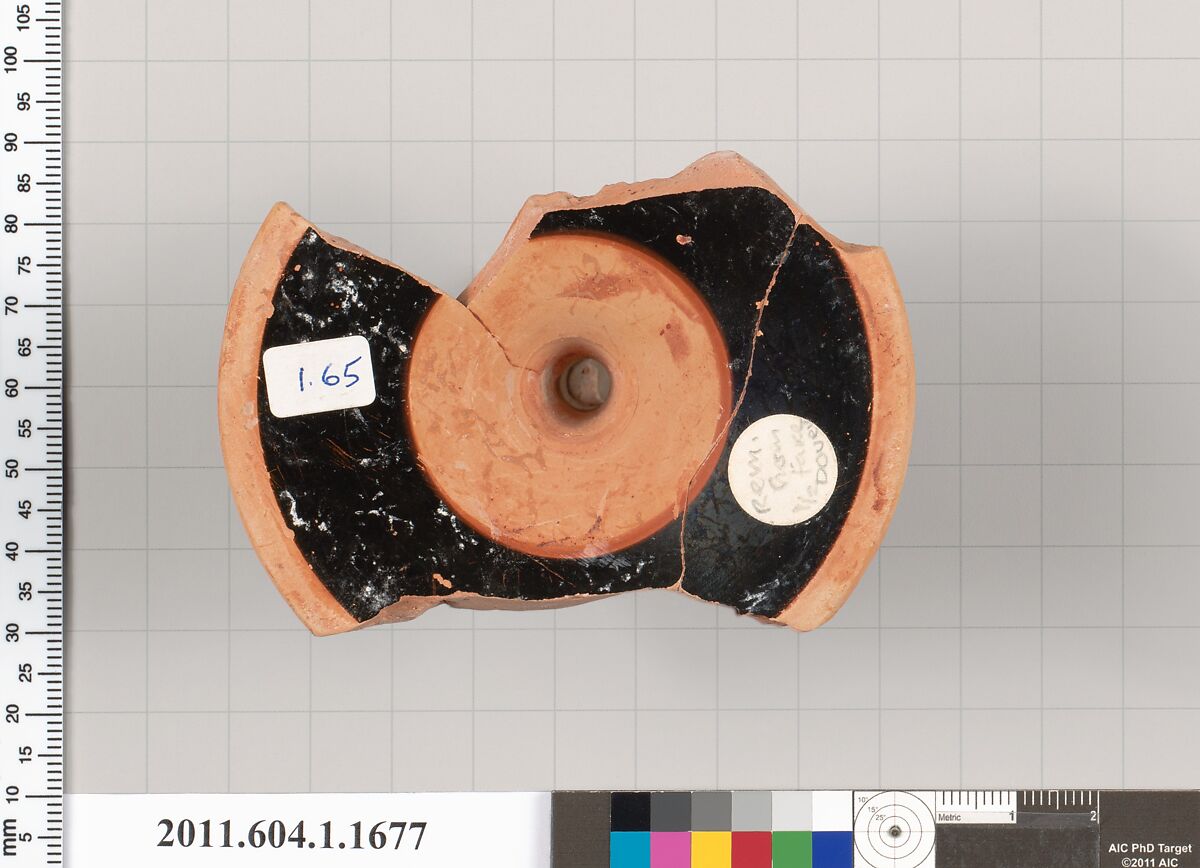 Terracotta fragment of a kylix (drinking cup), Terracotta, Greek, Attic