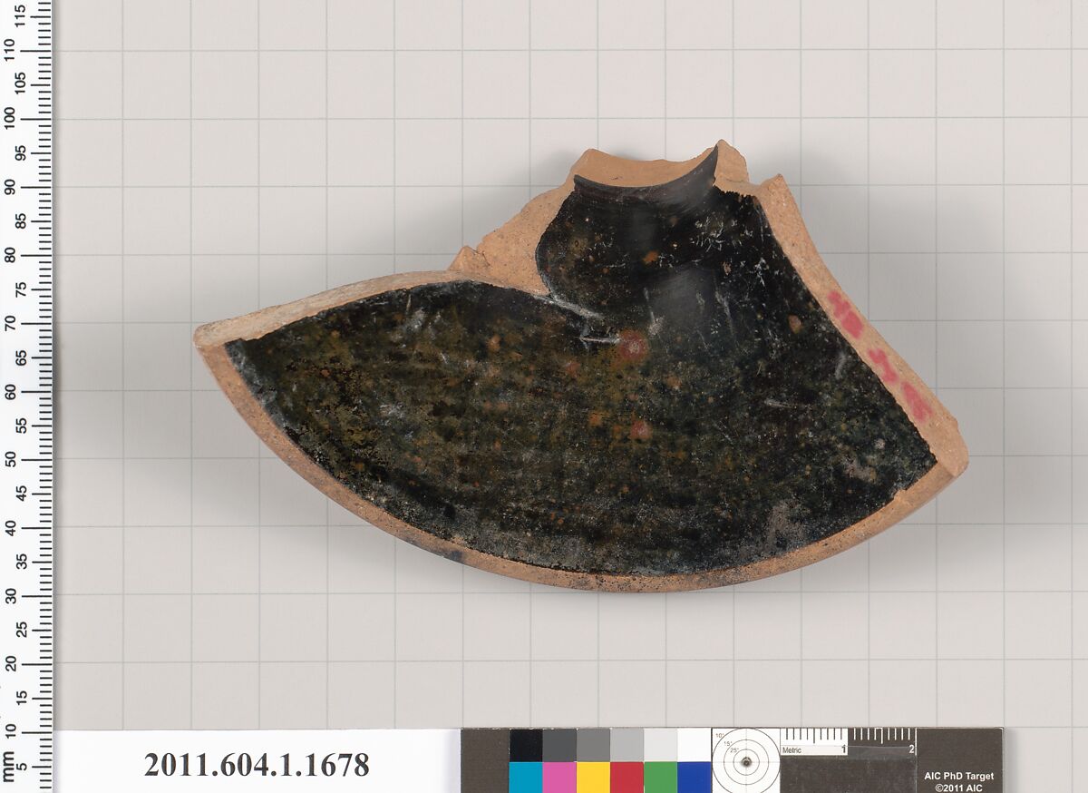 Terracotta fragment of a kylix (drinking cup), Terracotta, Greek, Attic