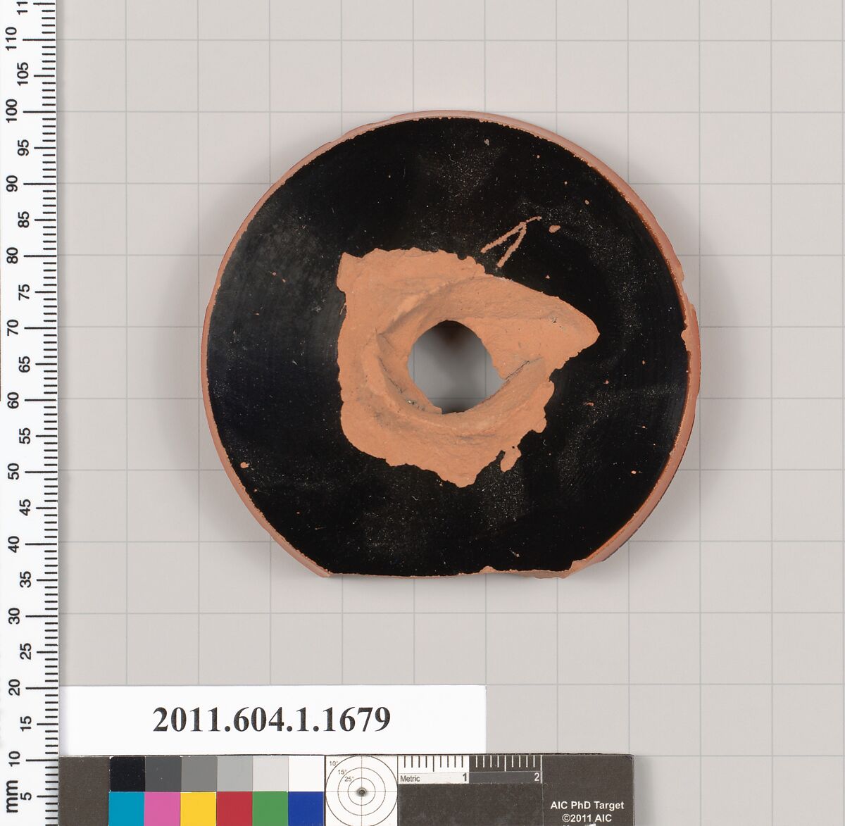 Terracotta fragment of a kylix (drinking cup), Terracotta, Greek, Attic 