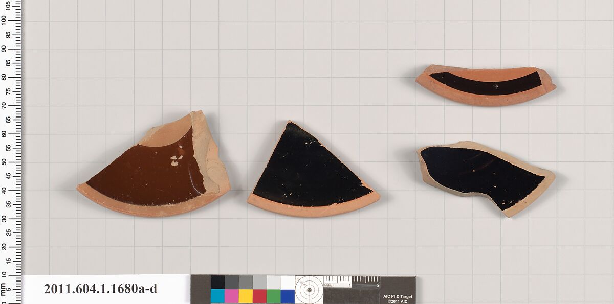 Terracotta fragments of kylikes (drinking cups), Terracotta, Greek, Attic