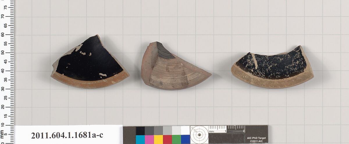 Terracotta fragments of kylikes (drinking cups), Terracotta, Greek, Attic