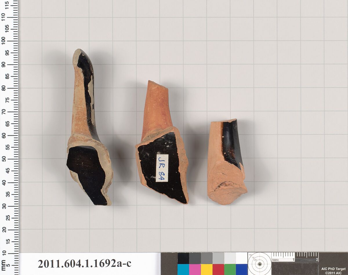 Terracotta fragments of kylikes (drinking cups), Terracotta, Greek, Attic