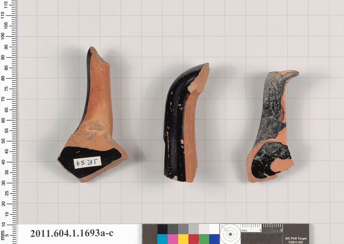 Terracotta fragments of kylikes (drinking cups), Terracotta, Greek, Attic