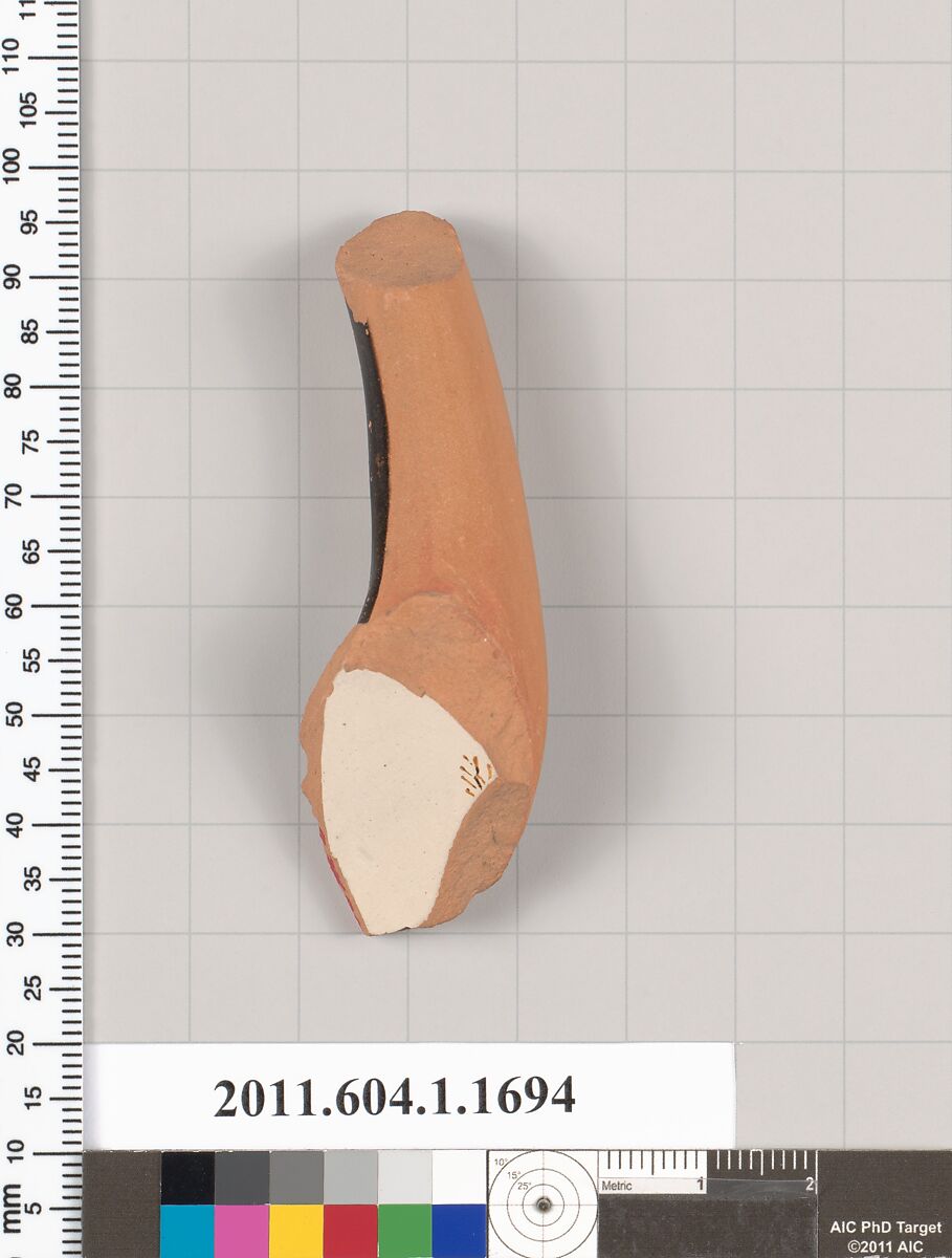 Terracotta fragment of a kylix (drinking cup), Terracotta, Greek, Attic