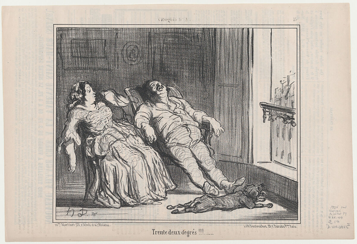 Trente deux degrés, from Croquis d'Été, published in Le Charivari, July 16, 1857, Honoré Daumier (French, Marseilles 1808–1879 Valmondois), Lithograph on newsprint; second state of two (Delteil) 
