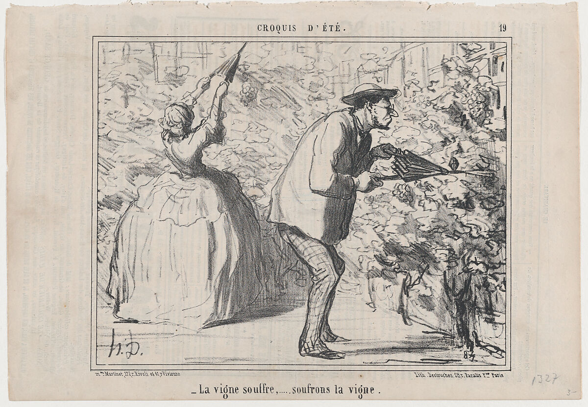 La vigne souffre,... soufrons la vigne, from "Croquis d'Été", Honoré Daumier (French, Marseilles 1808–1879 Valmondois), Lithograph on newsprint; second state of two (Delteil) 