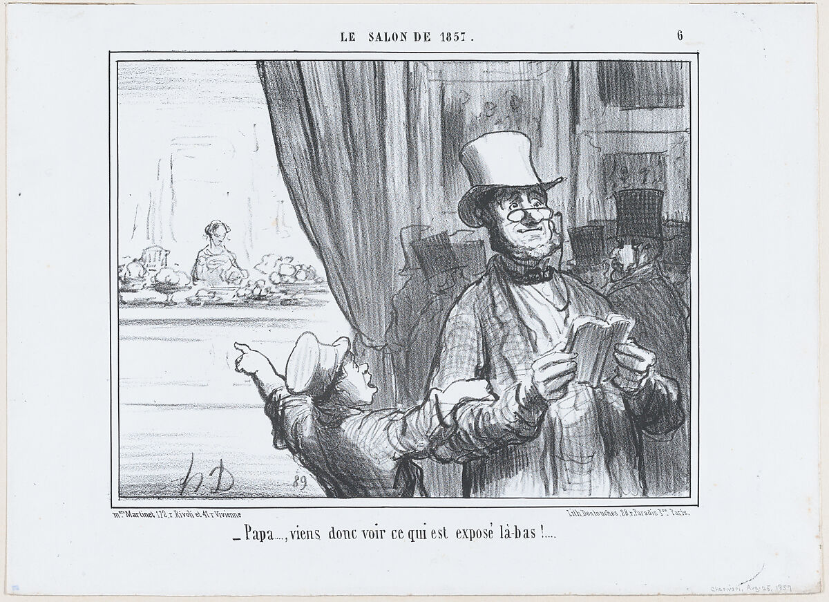 Papa...., viens donc voir ce qui est exposé là-bas!....', from Le Salon de 1857, published in "Le Charivari", Honoré Daumier (French, Marseilles 1808–1879 Valmondois), Lithograph; second state of two (Delteil) 