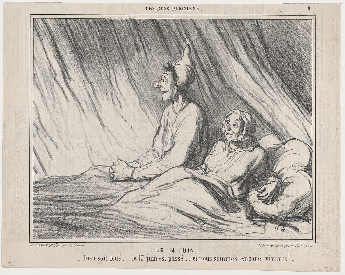 Le 14 Juin, from Ces Bons Parisiens, published in Le Charivari, June 15, 1857, Honoré Daumier (French, Marseilles 1808–1879 Valmondois), Lithograph on newsprint; second state of two (Delteil) 
