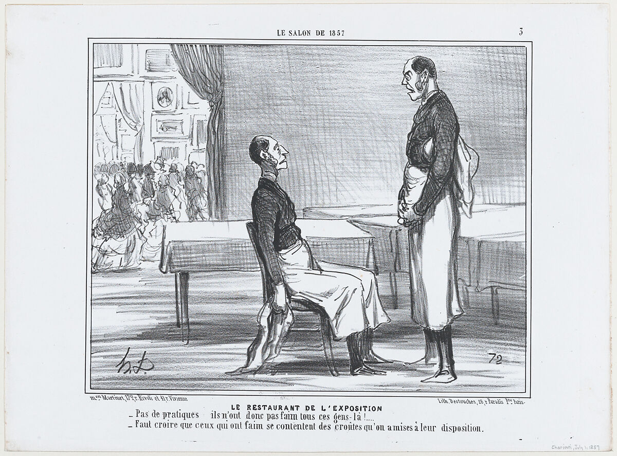 Le Restaurant de L'Exposition, from Le Salon de 1857, published in "Le Charivari", Honoré Daumier (French, Marseilles 1808–1879 Valmondois), Lithograph; third state of three (Delteil) 
