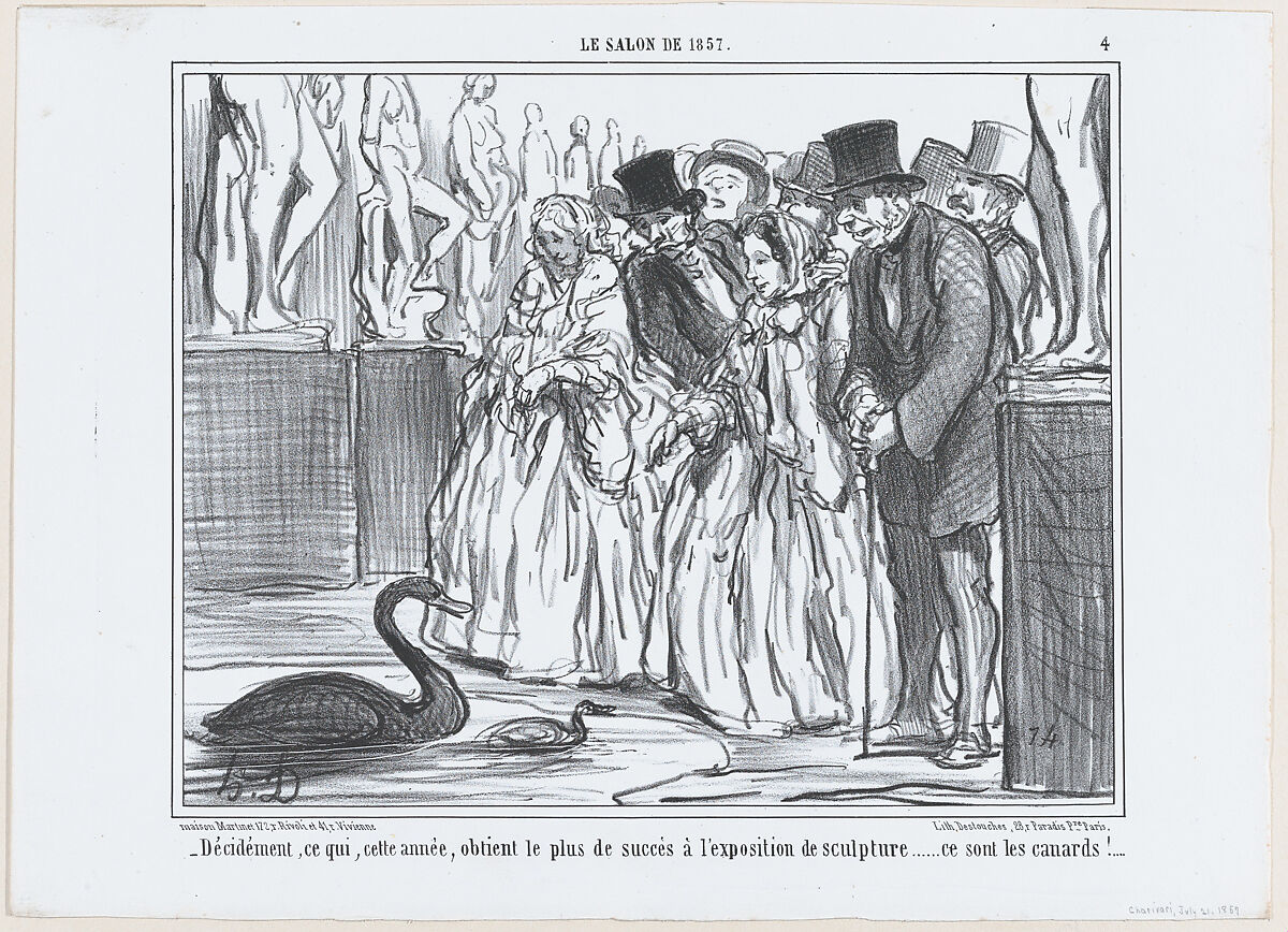 Décidément, ce qui, cette année, obtient le plus de succès à l'exposition de sculpture..., from Le Salon de 1857, published in "Le Charivari", Honoré Daumier (French, Marseilles 1808–1879 Valmondois), Lithograph; second state of two (Delteil) 