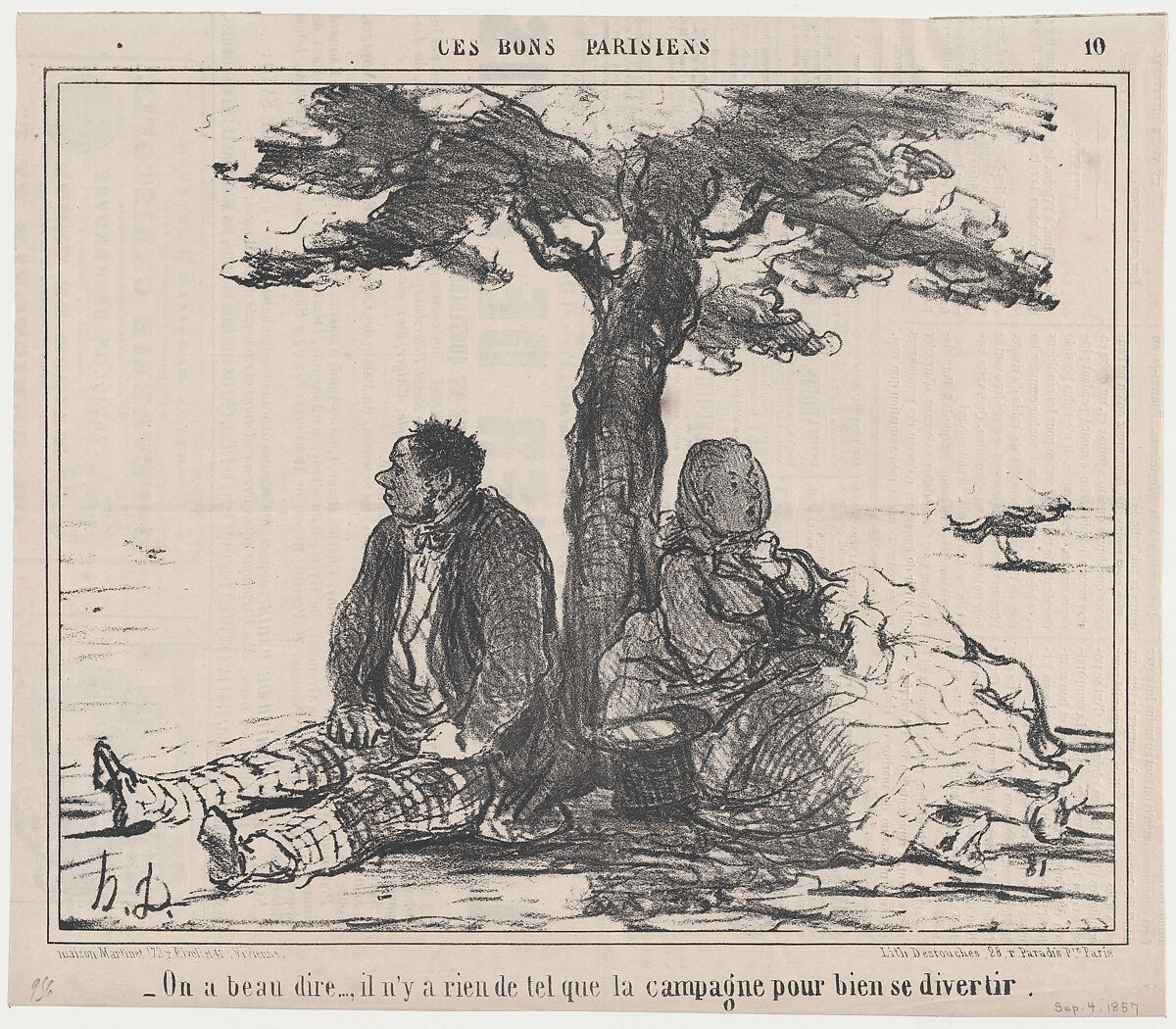 On a beau dire..., from Ces Bons Parisiens, published in Le Charivari, September 4, 1857, Honoré Daumier (French, Marseilles 1808–1879 Valmondois), Lithograph on newsprint; second state of two (Delteil) 