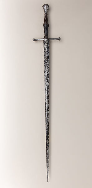 Hand-and-a-Half Sword from the Castillon Group, Steel, wood, silver, copper alloy, British or French