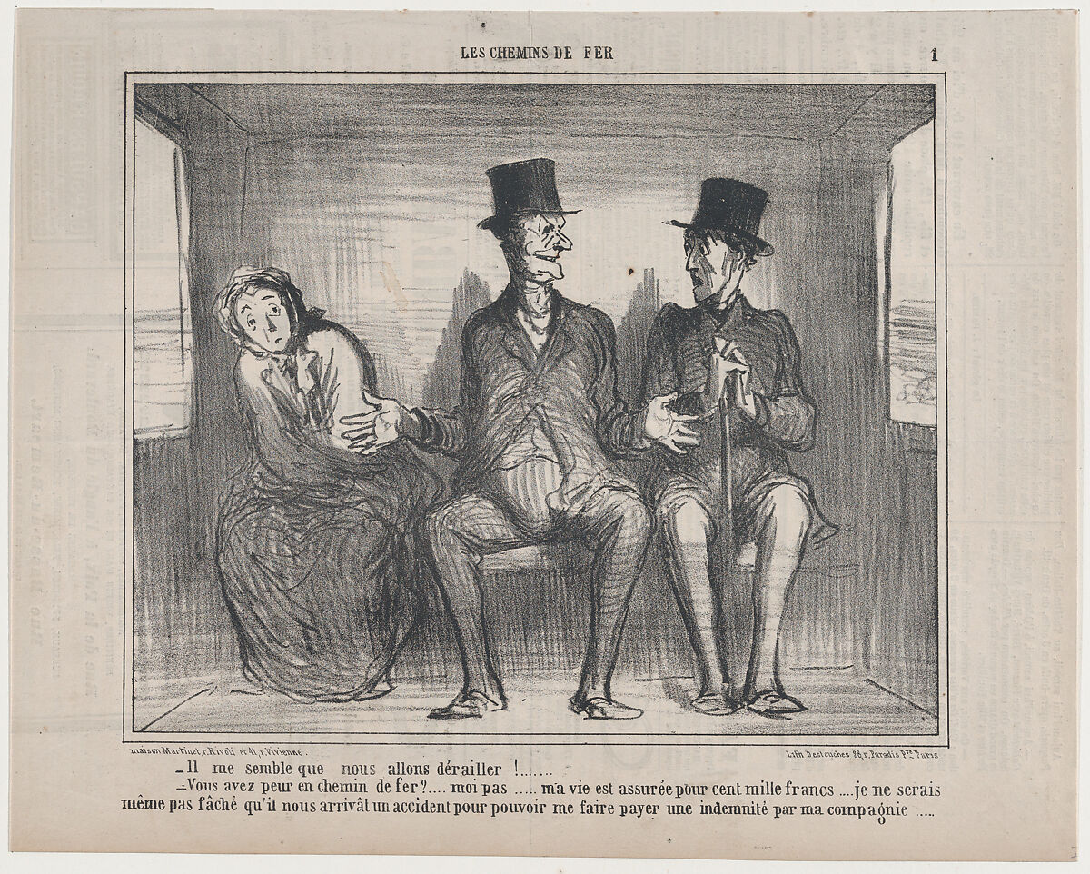 Il me semble que nous allons dérailler..., from Les Chemins de Fer, published in Le Charivari, December 19, 1857, Honoré Daumier (French, Marseilles 1808–1879 Valmondois), Lithograph on newsprint; second state of two (Delteil) 