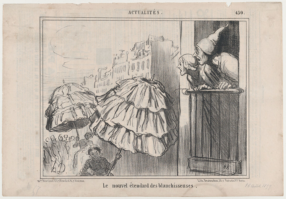 Le nouvel étendard des blanchisseuses, from Actualités, published in Le Charivari, August 26, 1857, Honoré Daumier (French, Marseilles 1808–1879 Valmondois), Lithograph on newsprint; second state of two (Delteil) 