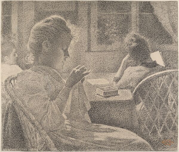 Intimacy, Theo Van Rysselberghe (Belgian, Ghent 1862–1926 Saint Clair), Conté crayon; framing lines in conté crayon (or graphite?), by the artist 