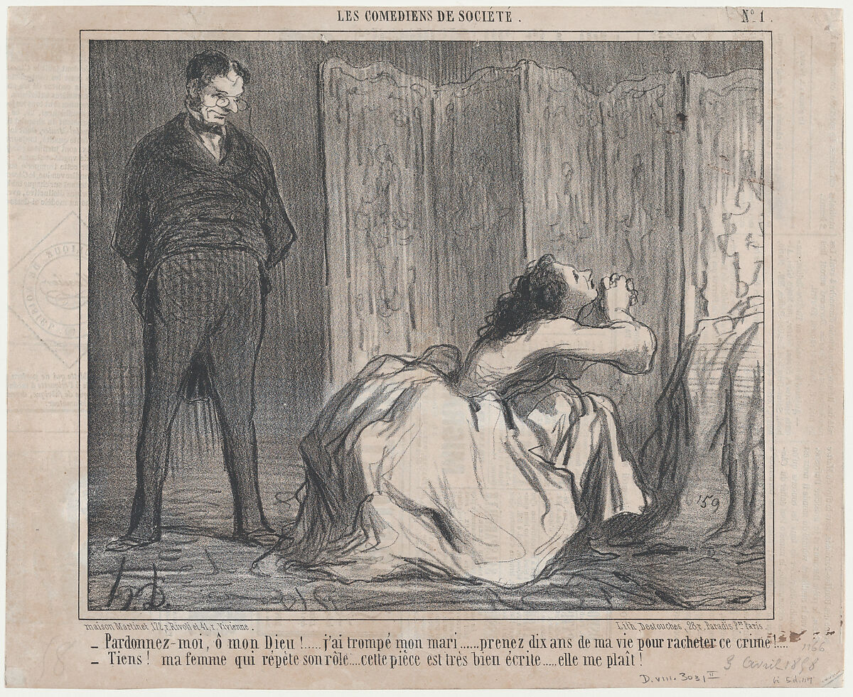 Honore Daumier Pardonnez Moi O Mon Dieu From Les Comediens De Societe Published In Le Charivari April 3 1858 The Metropolitan Museum Of Art