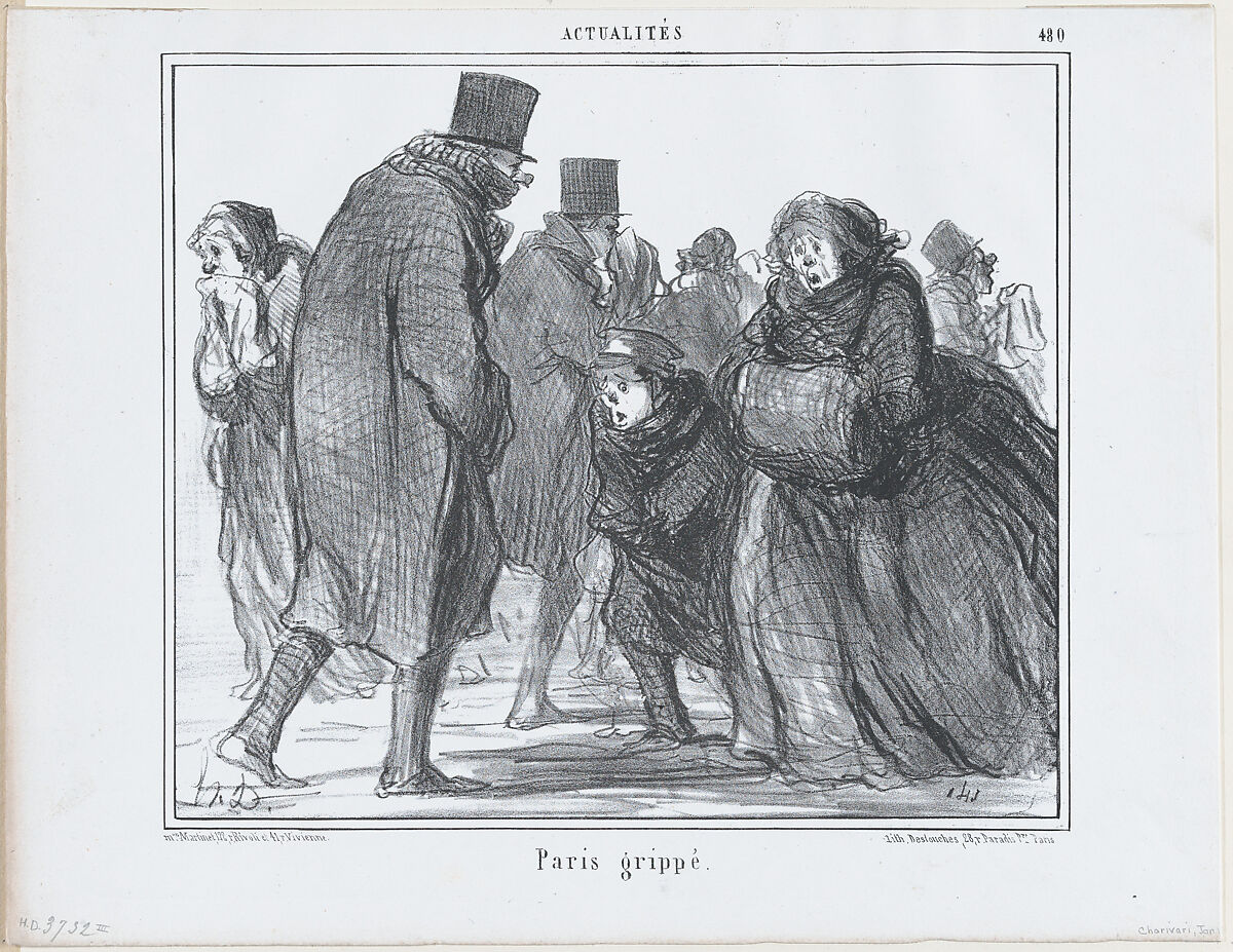 Paris Grippé, from  Actualités, published in "Le Charivari", Honoré Daumier (French, Marseilles 1808–1879 Valmondois), Lithograph on newsprint; third state of three (Delteil) 