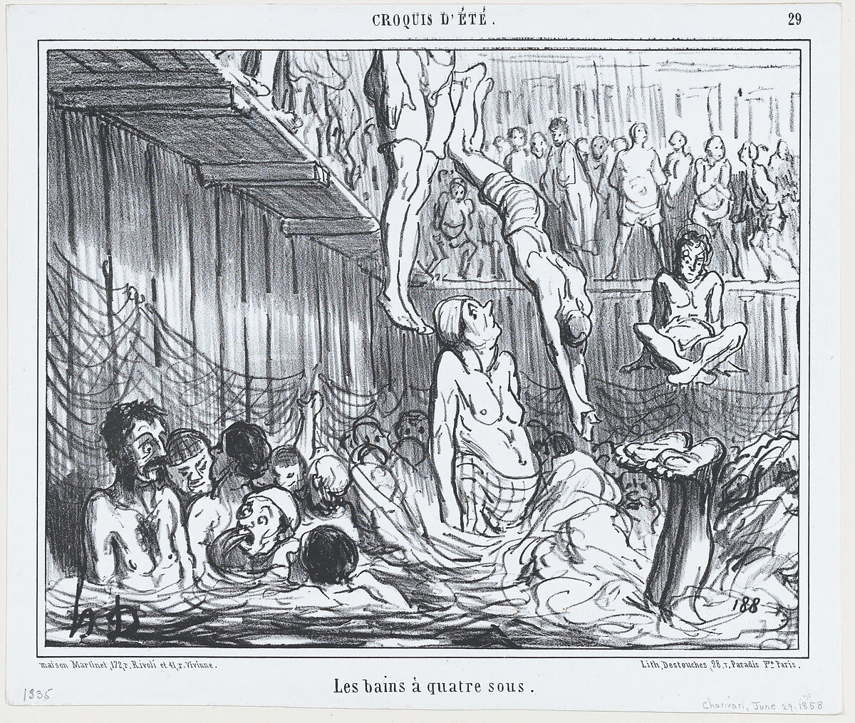 Les bains à quatre sous, from Croquis d'Été, published in Le Charivari, June 29, 1858, Honoré Daumier (French, Marseilles 1808–1879 Valmondois), Lithograph; second state of two (Delteil) 