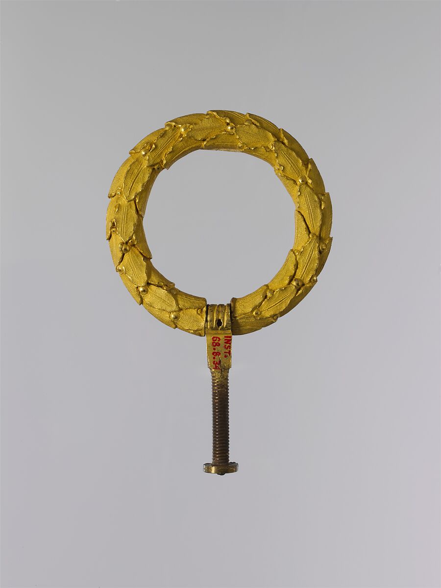 Laurel Wreath Drawer Pull, Henry Kellam Hancock (1816–1851), Cast brass, mercury, gold 