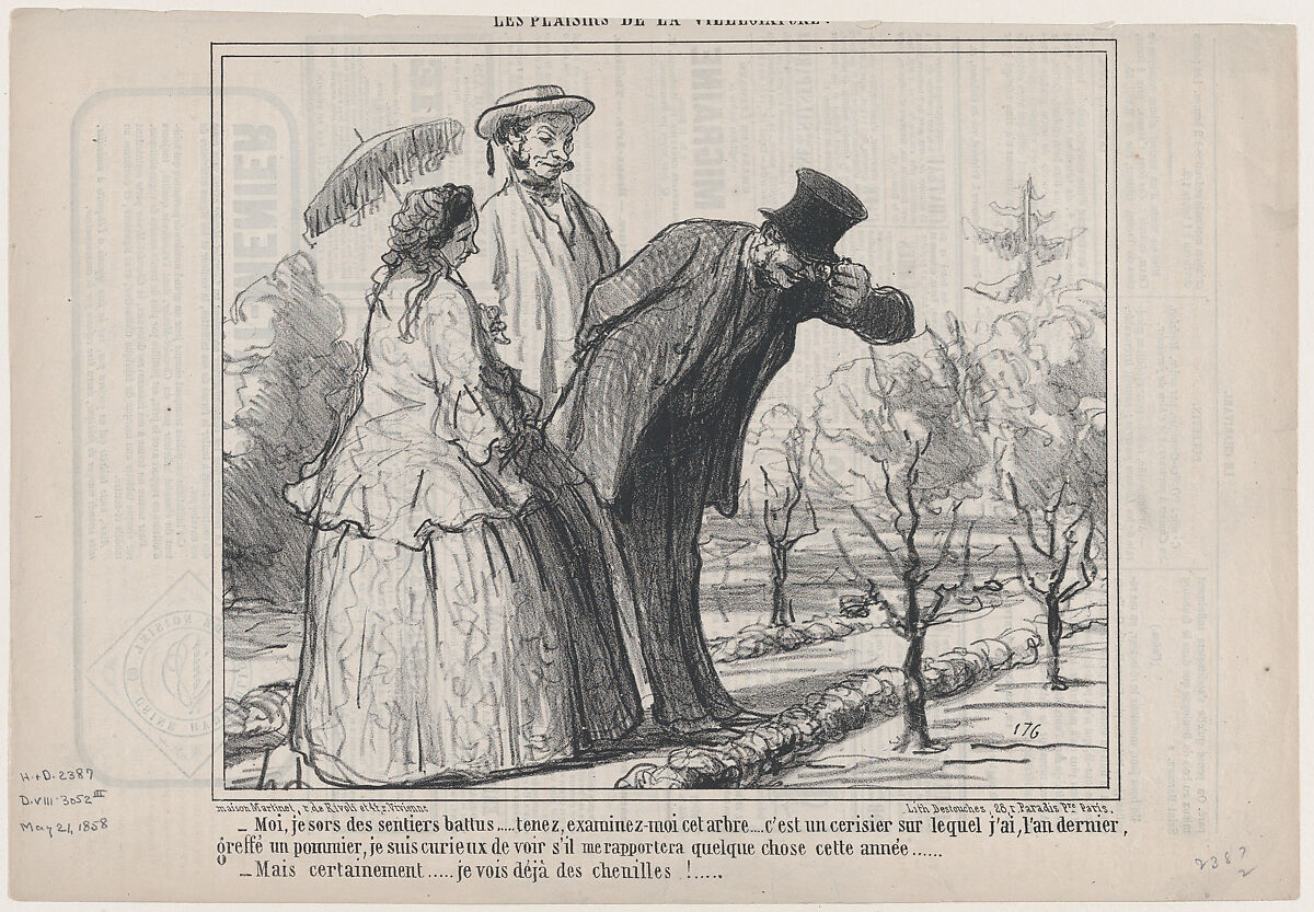 Moi, jè sors de sentiers battus..., from Les Plaisirs de la Villégiature, published in Le Charivari, May 21, 1858, Honoré Daumier (French, Marseilles 1808–1879 Valmondois), Lithograph on newsprint; third state of three (Delteil) 