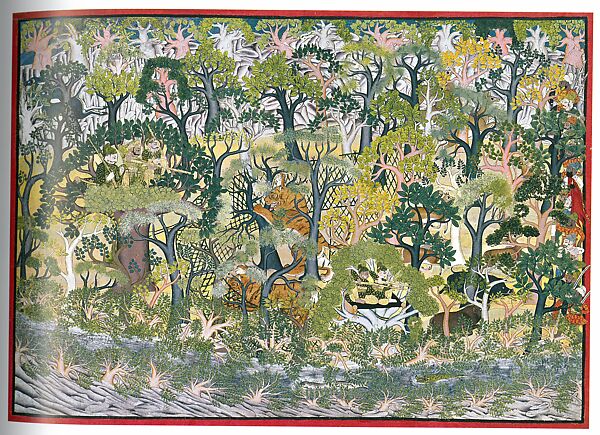 A Tiger Hunt, Hans Raj Joshi, Opaque watercolor and gold on paper, Western India, Rajasthan, Kota 