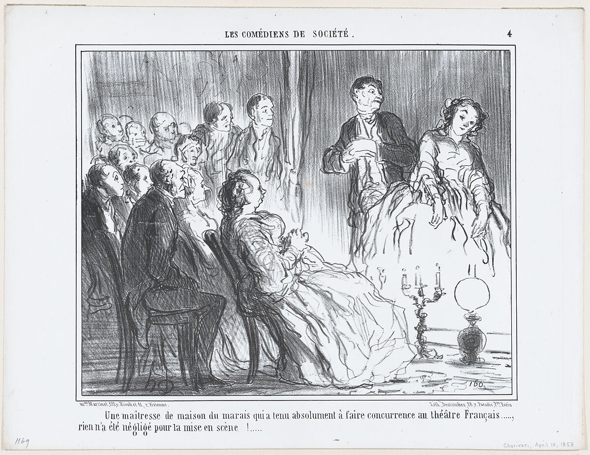 Une maîtresse de maison du marais..., from Les Comédiens de Société, published in "Le Charivari", Honoré Daumier (French, Marseilles 1808–1879 Valmondois), Lithograph; second state of two (Delteil) 