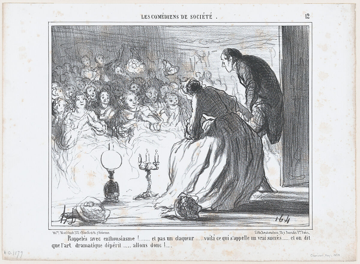 Rappelés avec enthousiasme!.., from Les Comédiens de Société, published in "Le Charivari", Honoré Daumier (French, Marseilles 1808–1879 Valmondois), Lithograph; second state of two (Delteil) 