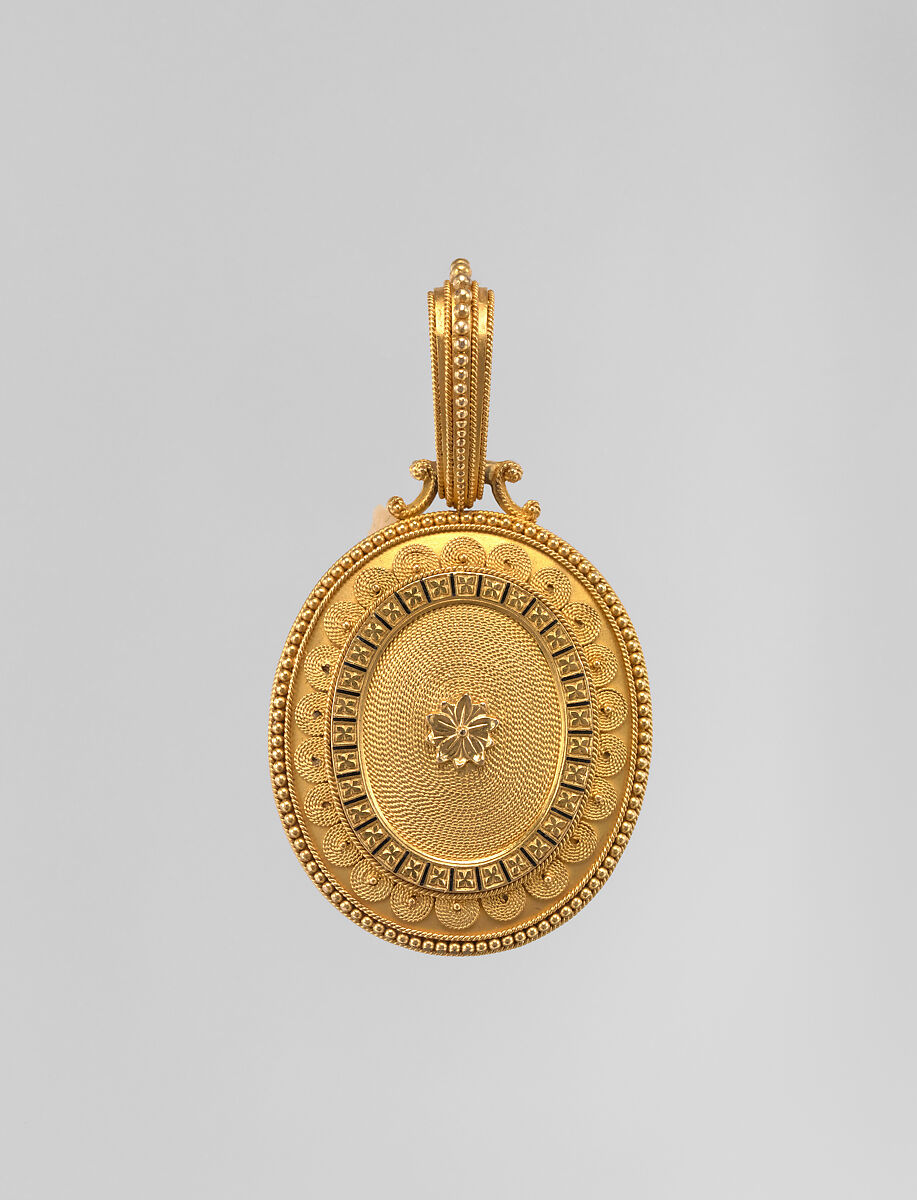 Etruscan revival pendant, Probably Eugêne Fontenay (French, 1823–1887), Gold, enamel, diamond, French