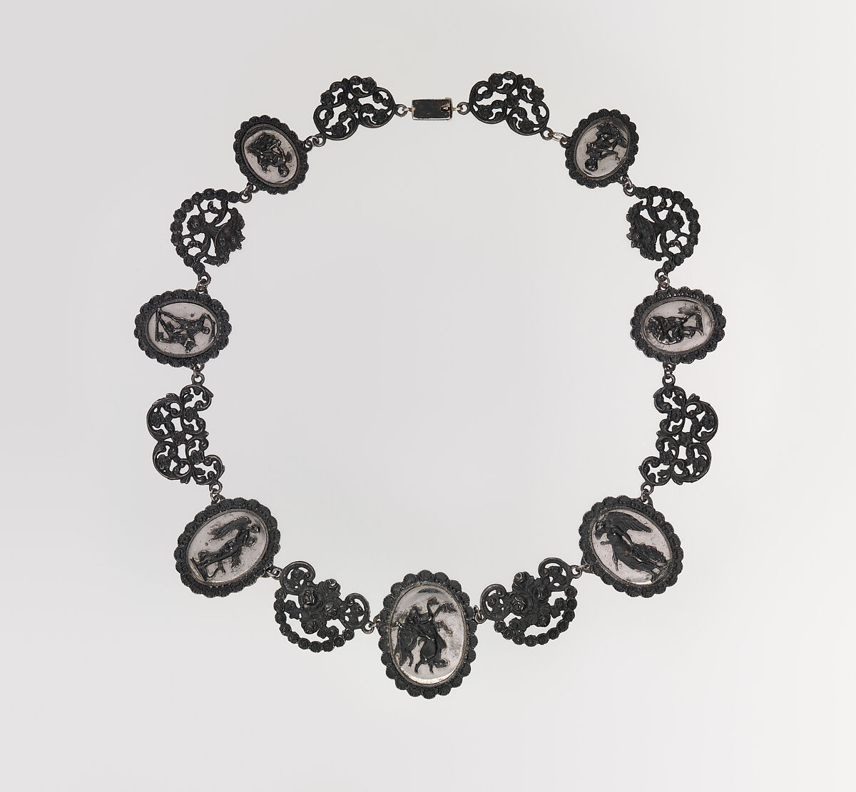 Berlin ironwork necklace, Iron, steel, patinated silver, possibly German, Berlin 