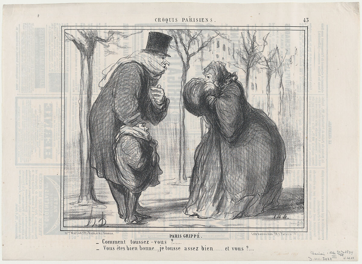 Paris Grippé, from Croquis Parisiens, published in Le Charivari, February 1, 1858, Honoré Daumier (French, Marseilles 1808–1879 Valmondois), Lithograph on newsprint; second state (Delteil) 