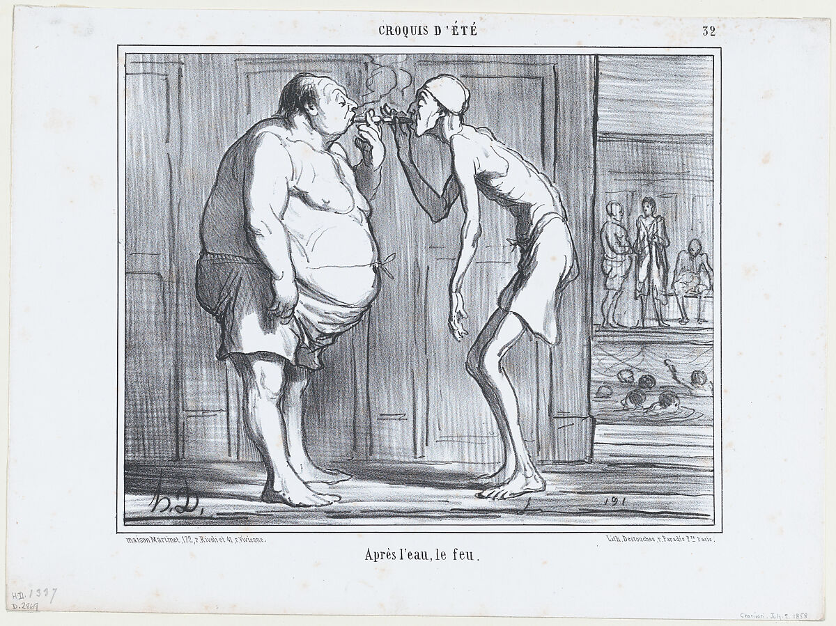 Après l'eau, le feu, from Croquis d'Été, published in Le Charivari, July 9, 1858, Honoré Daumier (French, Marseilles 1808–1879 Valmondois), Lithograph; second state of two (Delteil) 