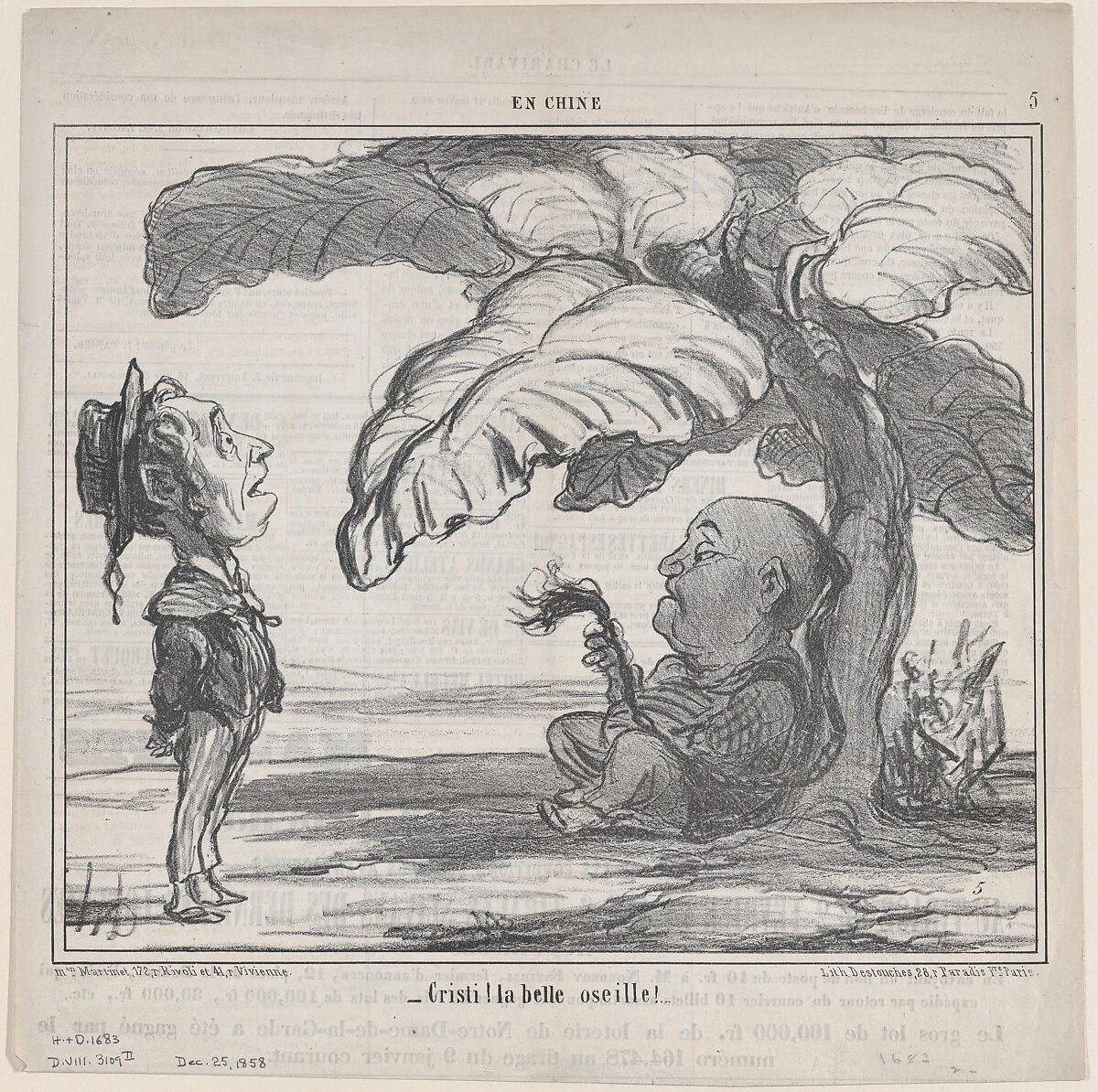 Cristi! la belle oseille!, from En Chine, published in Le Charivari, December 25, 1858, Honoré Daumier (French, Marseilles 1808–1879 Valmondois), Lithograph on newsprint; second state of two (Delteil) 