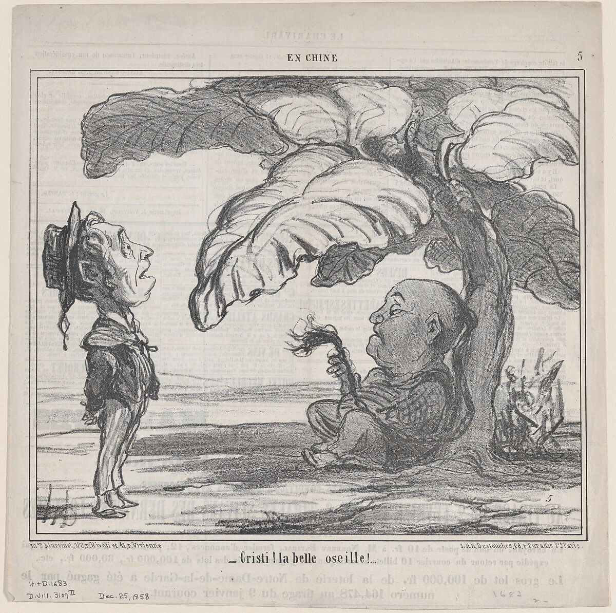Cristi! la belle oseille!, from "En Chine", Honoré Daumier (French, Marseilles 1808–1879 Valmondois), Lithograph on newsprint; second state of two (Delteil) 