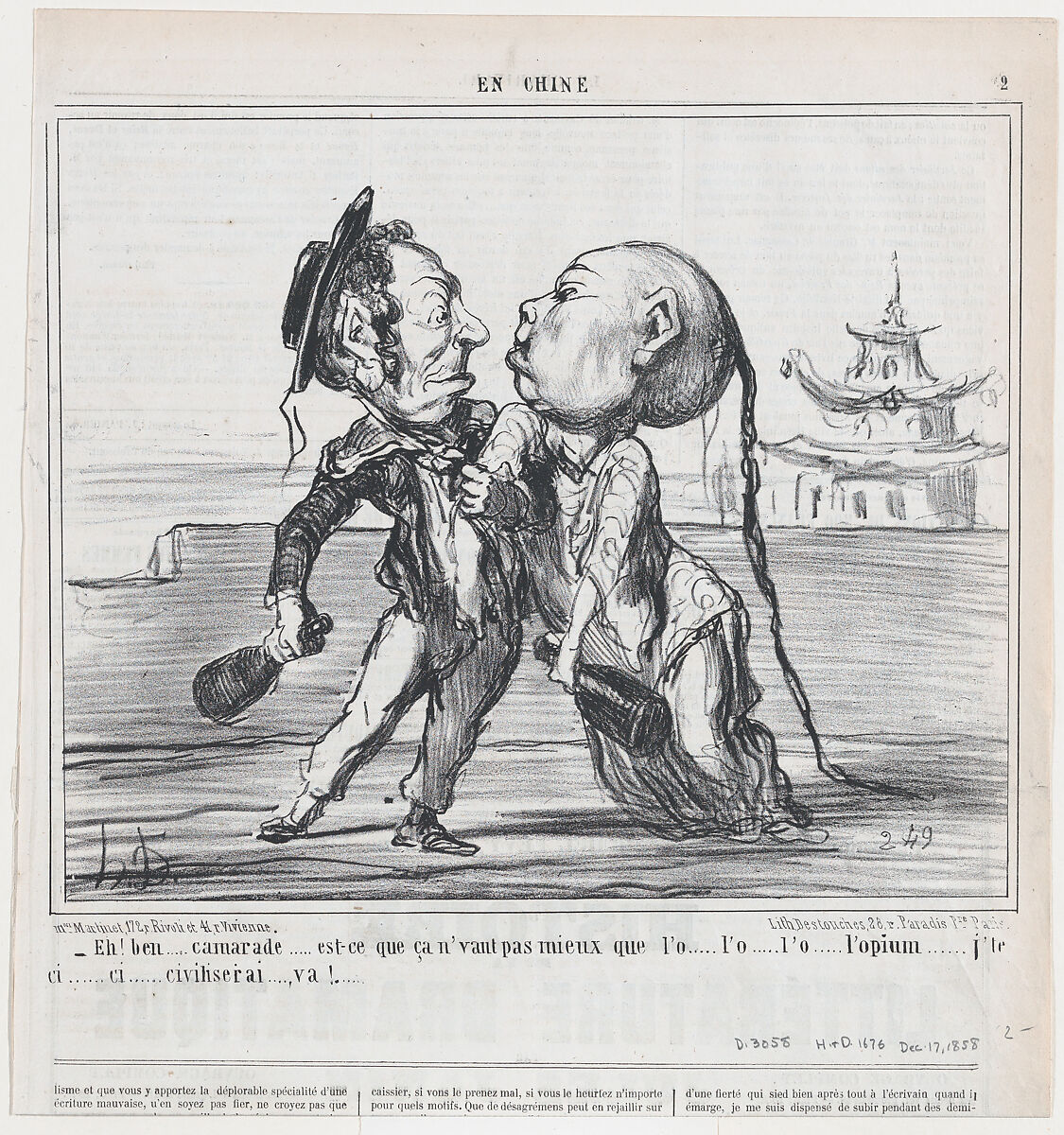 Eh! ben.....camarade....., from En Chine, published in Le Charivari, December 17, 1858, Honoré Daumier (French, Marseilles 1808–1879 Valmondois), Lithograph on newsprint 