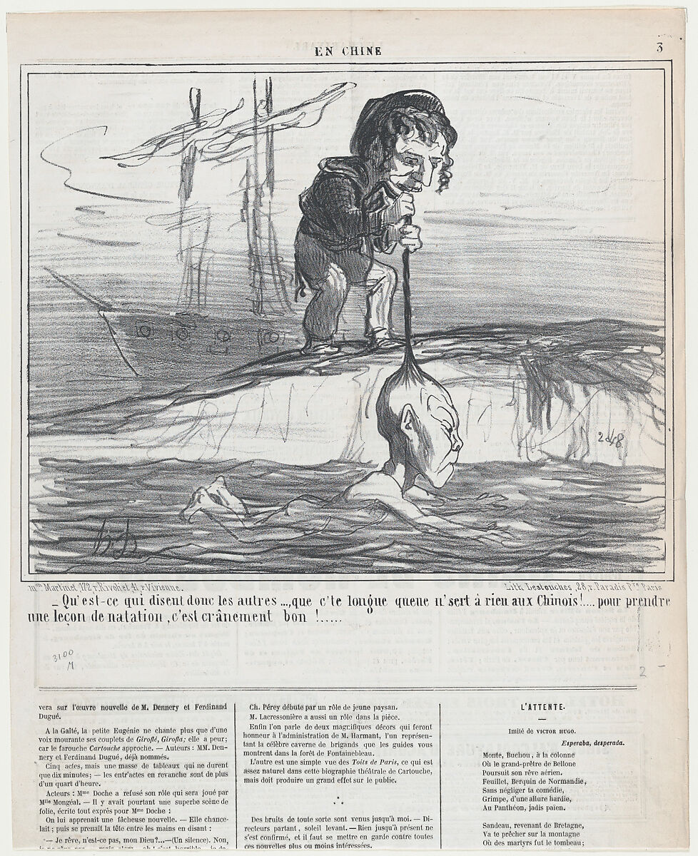 Qu-est-ce qui disent donc les autres..., from En Chine, published in Le Charivari, December 20, 1858, Honoré Daumier (French, Marseilles 1808–1879 Valmondois), Lithograph on newsprint; second state of two (Delteil) 