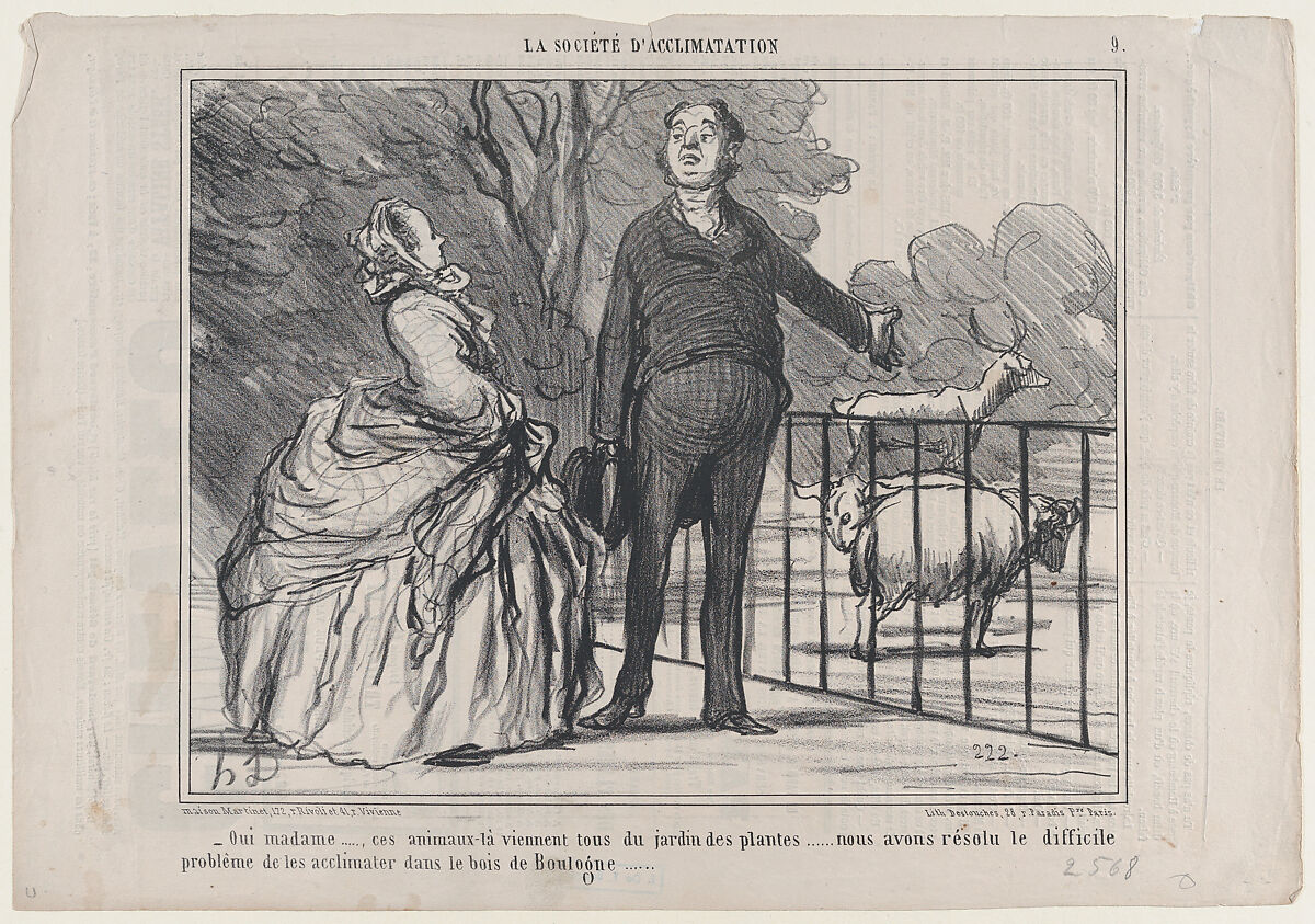Oui madame..., ces animaux-là viennent tous du jardin des plantes..., from La Société d'Acclimatation, published in "Le Charivari", Honoré Daumier (French, Marseilles 1808–1879 Valmondois), Lithograph on newsprint; second state of two (Delteil) 