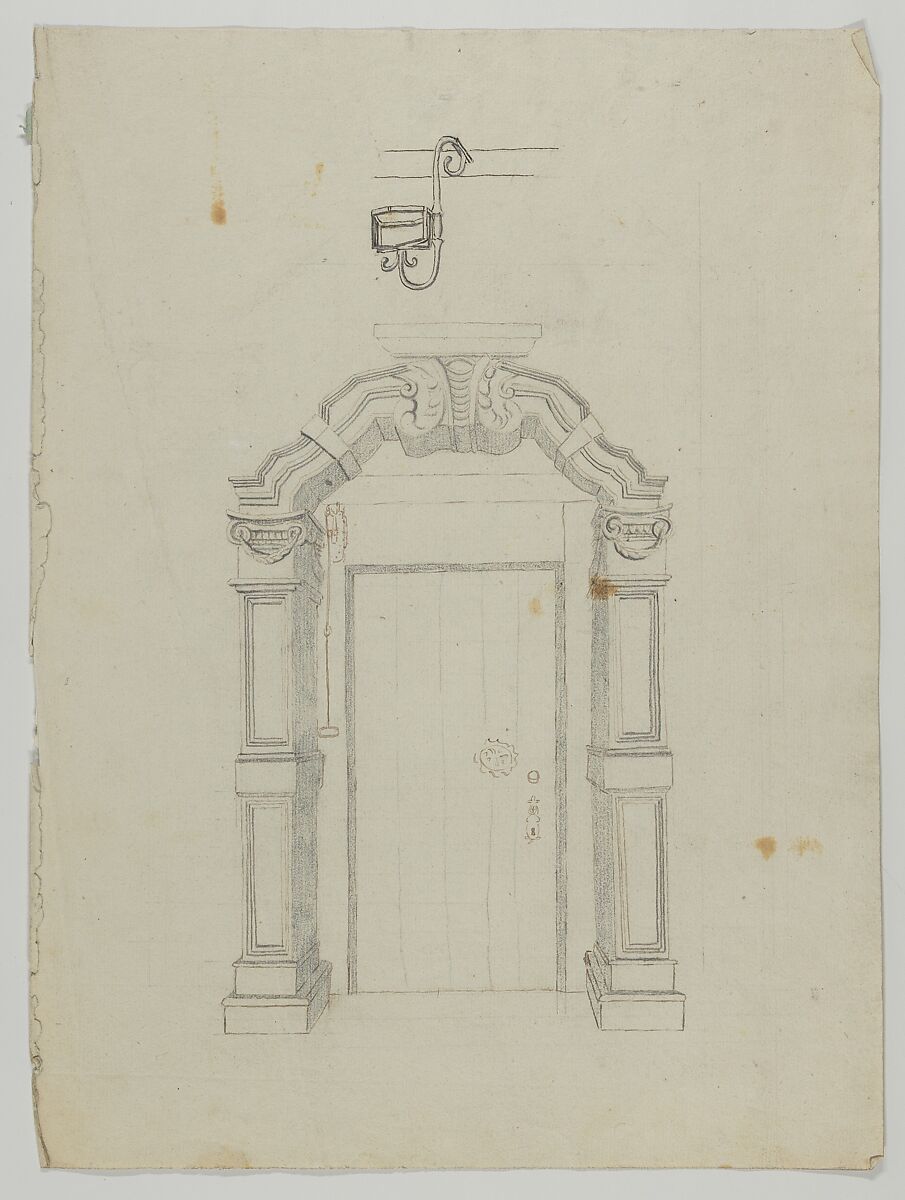 Design for a Door, Anonymous, Flemish  , early 18th century, Black chalk, pen and brown ink 