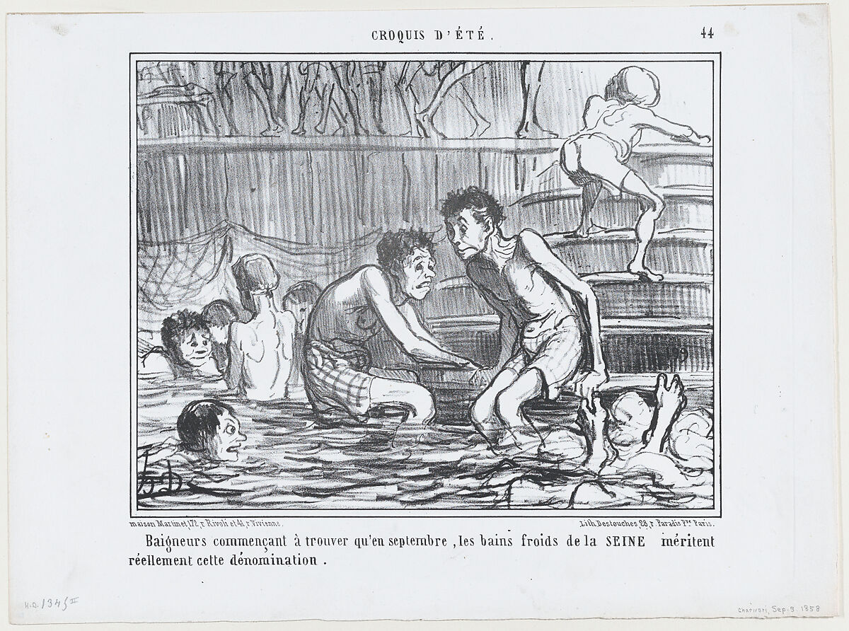 Baigneurs commençant à trouver qu'en septembre..., from Croquis d'Été, published in Le Charivari, September 3, 1858, Honoré Daumier (French, Marseilles 1808–1879 Valmondois), Lithograph; second state of two (Delteil) 