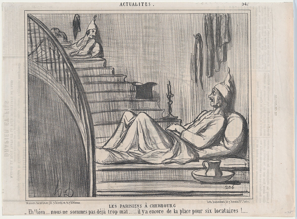 Les Parisiens à Cherbourg, from Actualités, published in Le Charivari, August 16-17, 1858, Honoré Daumier (French, Marseilles 1808–1879 Valmondois), Lithograph on newsprint; second state of two (Delteil) 