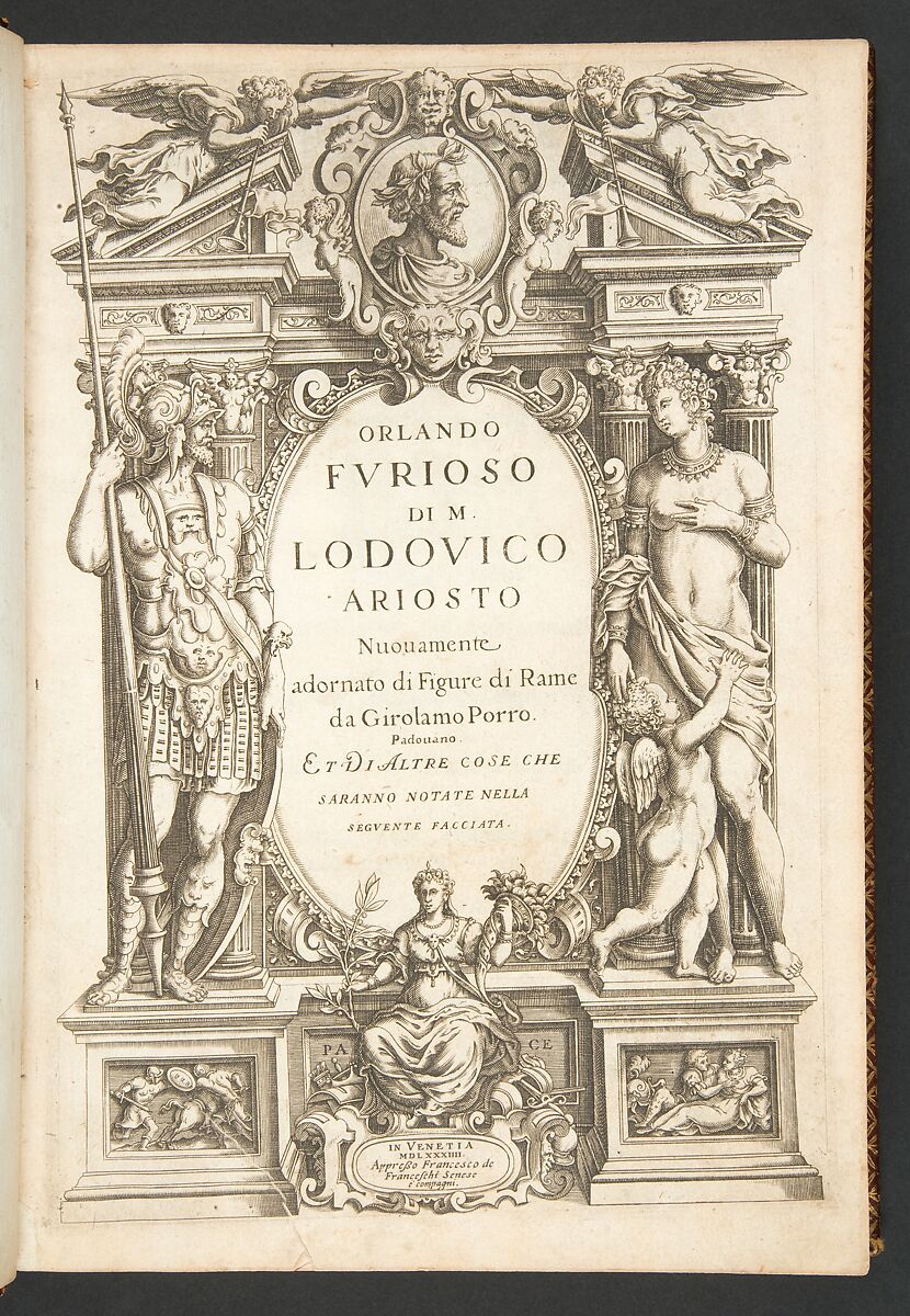 Orlando furioso di M. Lodouico Ariosto nuouamente adornato di figure di rame da Girolamo Porro Padouano ; et di altre cose che saranno notate nella sequente facciata, Ludovico Ariosto (Italian, Reggio Emilia 1474–1533 Ferrara)