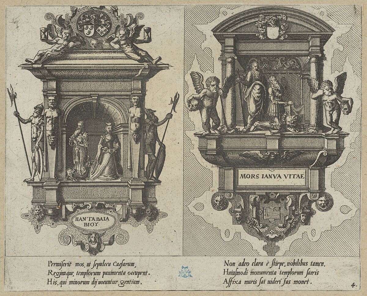 Twenty album pages with prints from the series ‘Coenotaphiorum’, Johannes van Doetecum I (Netherlandish, 1528/32–1605) or, Etching