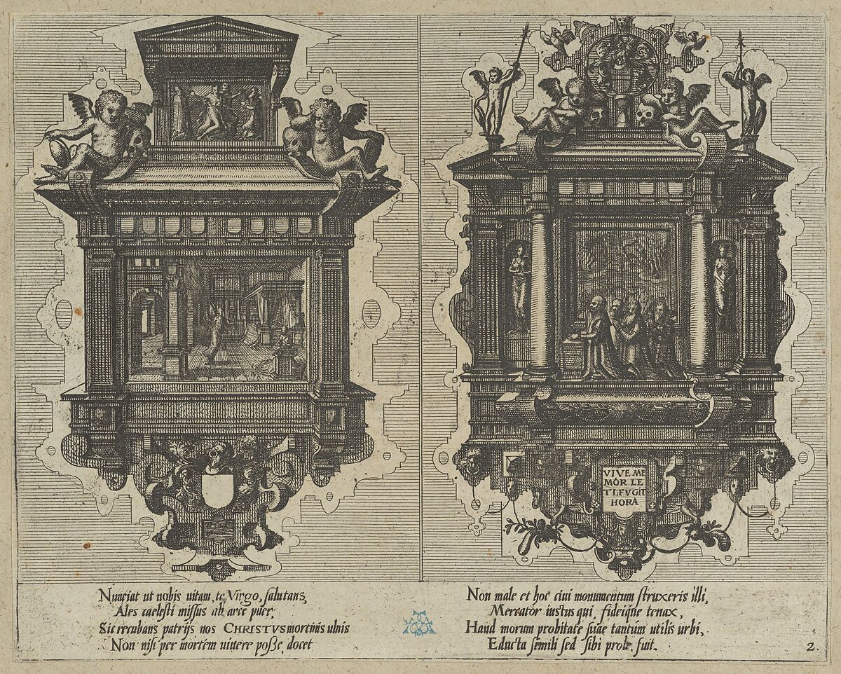 Twenty album pages with prints from the series ‘Coenotaphiorum’, Johannes van Doetecum I (Netherlandish, 1528/32–1605) or, Etching