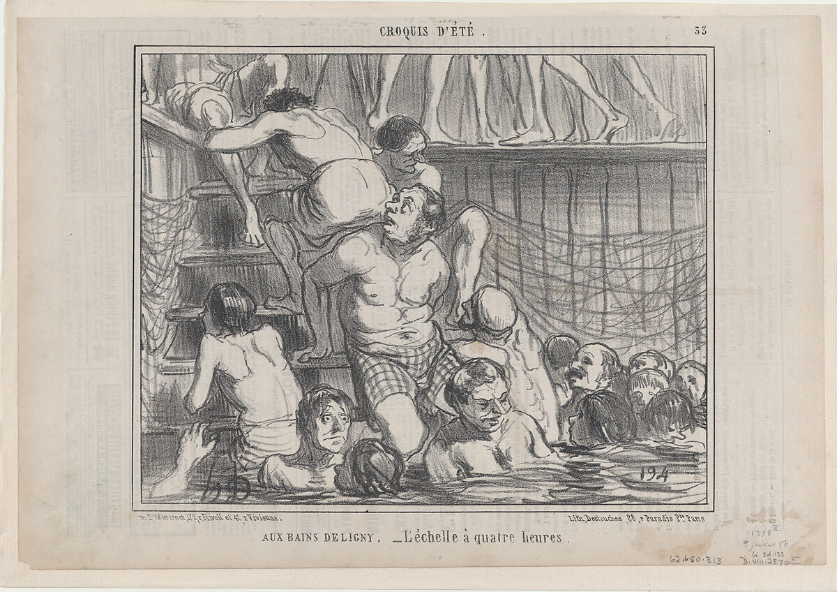 Aux Bains Deligny, from Croquis Été, published in Le Charivari, July 9, 1858, Honoré Daumier (French, Marseilles 1808–1879 Valmondois), Lithograph on newsprint; second state of two (Delteil) 