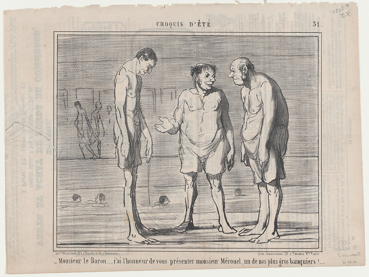 Monsieur le Baron..., j'ai l'honneur..., from Croquis Été, published in Le Charivari, July 2, 1858, Honoré Daumier (French, Marseilles 1808–1879 Valmondois), Lithograph on newsprint; second state of three (Delteil) 