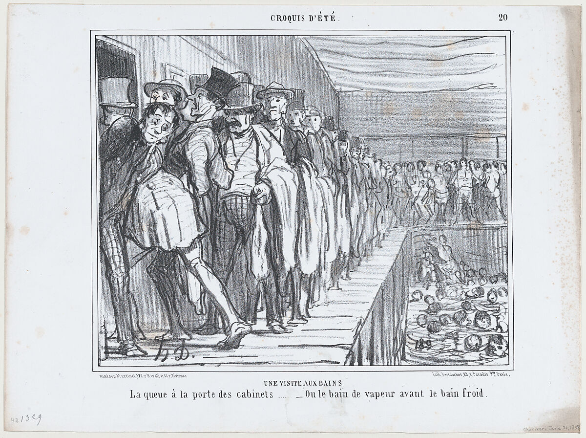 Une visite aux bains, from Croquis d'Été, published in Le Charivari, June 30, 1858, Honoré Daumier (French, Marseilles 1808–1879 Valmondois), Lithograph; second state of two (Delteil) 