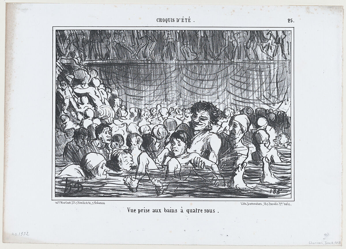 Vue prise aux bains à quatre sous, from Croquis d'Été, published in Le Charivari, June 18, 1858, Honoré Daumier (French, Marseilles 1808–1879 Valmondois), Lithograph; second state of two (Delteil) 