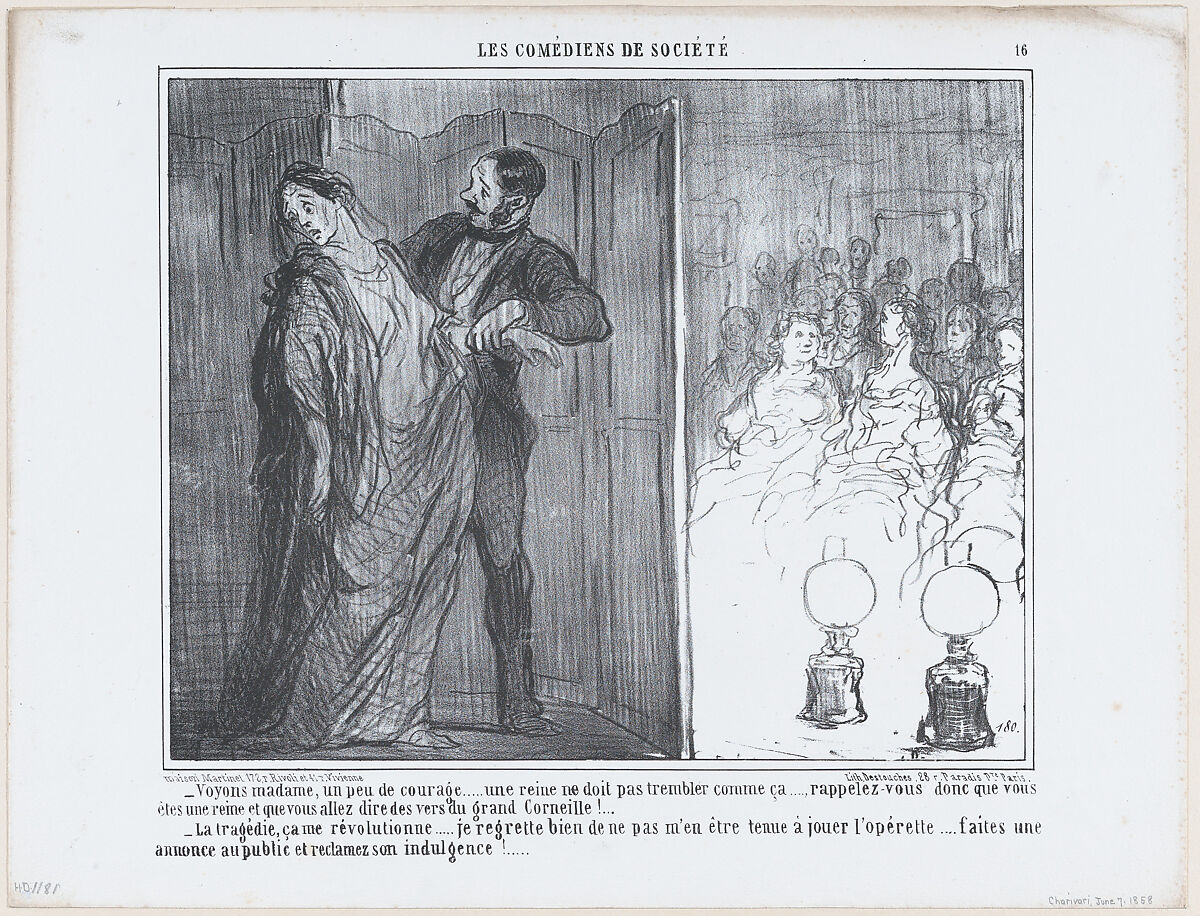 Voyons madame, un peu de courage..., from Les Comédiens de Société, published in "Le Charivari", Honoré Daumier (French, Marseilles 1808–1879 Valmondois), Lithograph; second state of two (Delteil) 