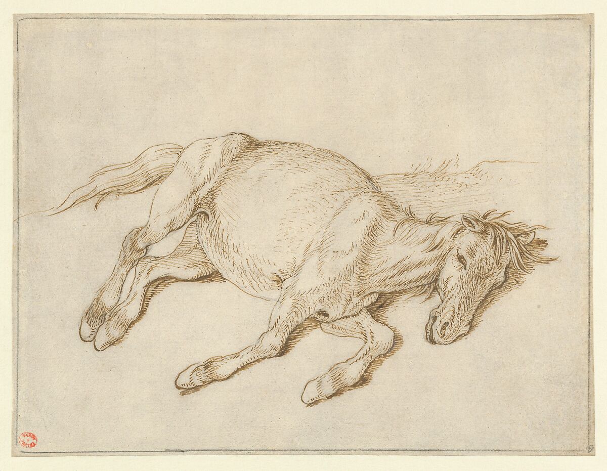 A Horse Lying on its Side, Sinibaldo Scorza (Italian, Voltaggio 1589–1631 Genoa), Pen and brown ink 